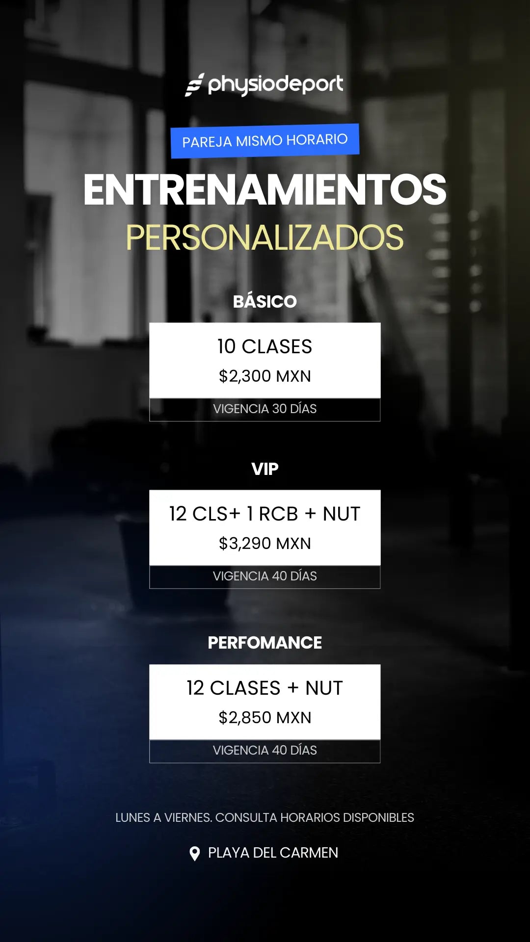 Entrenamiento personalizado individual: horarios y precios