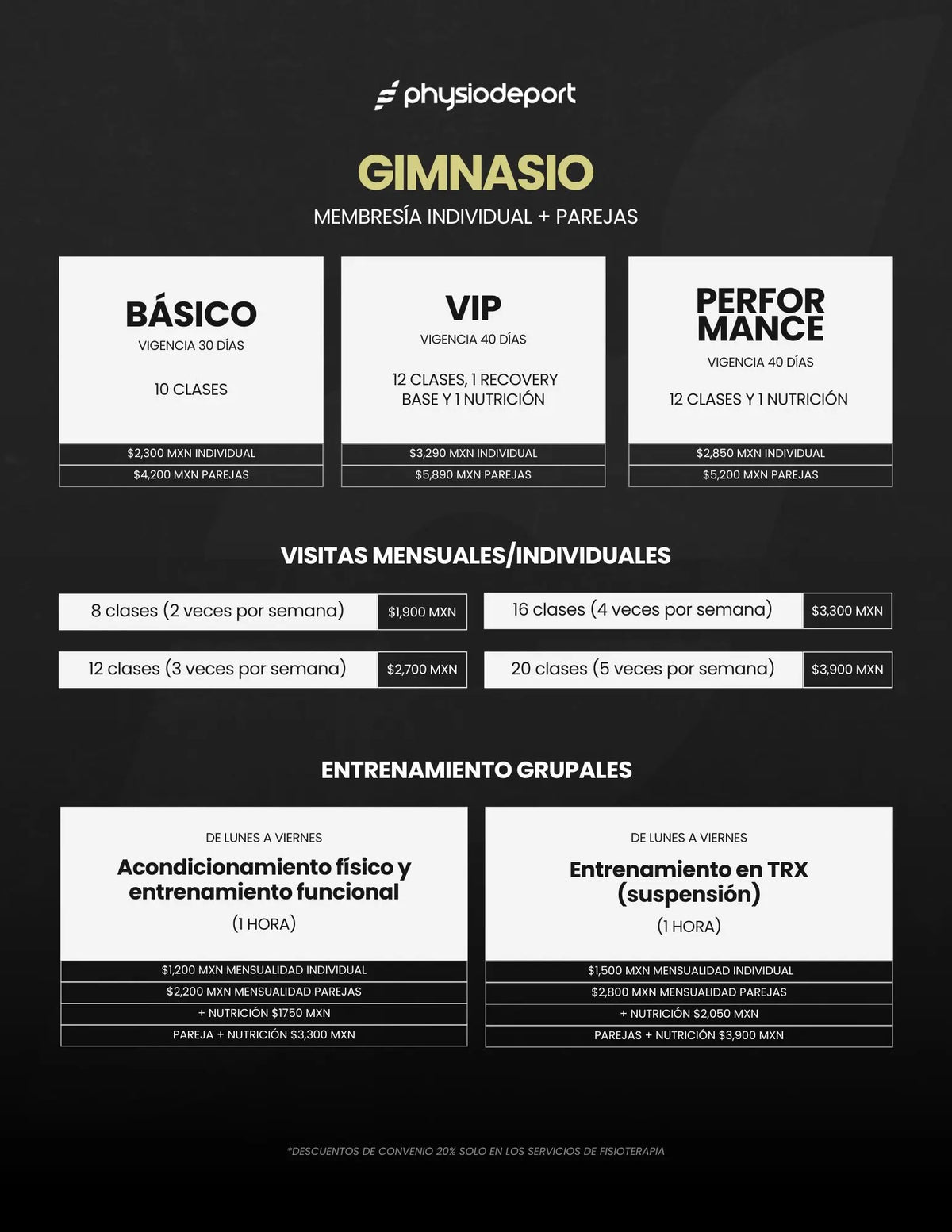 Gimnasio: membresía individual y en pareja