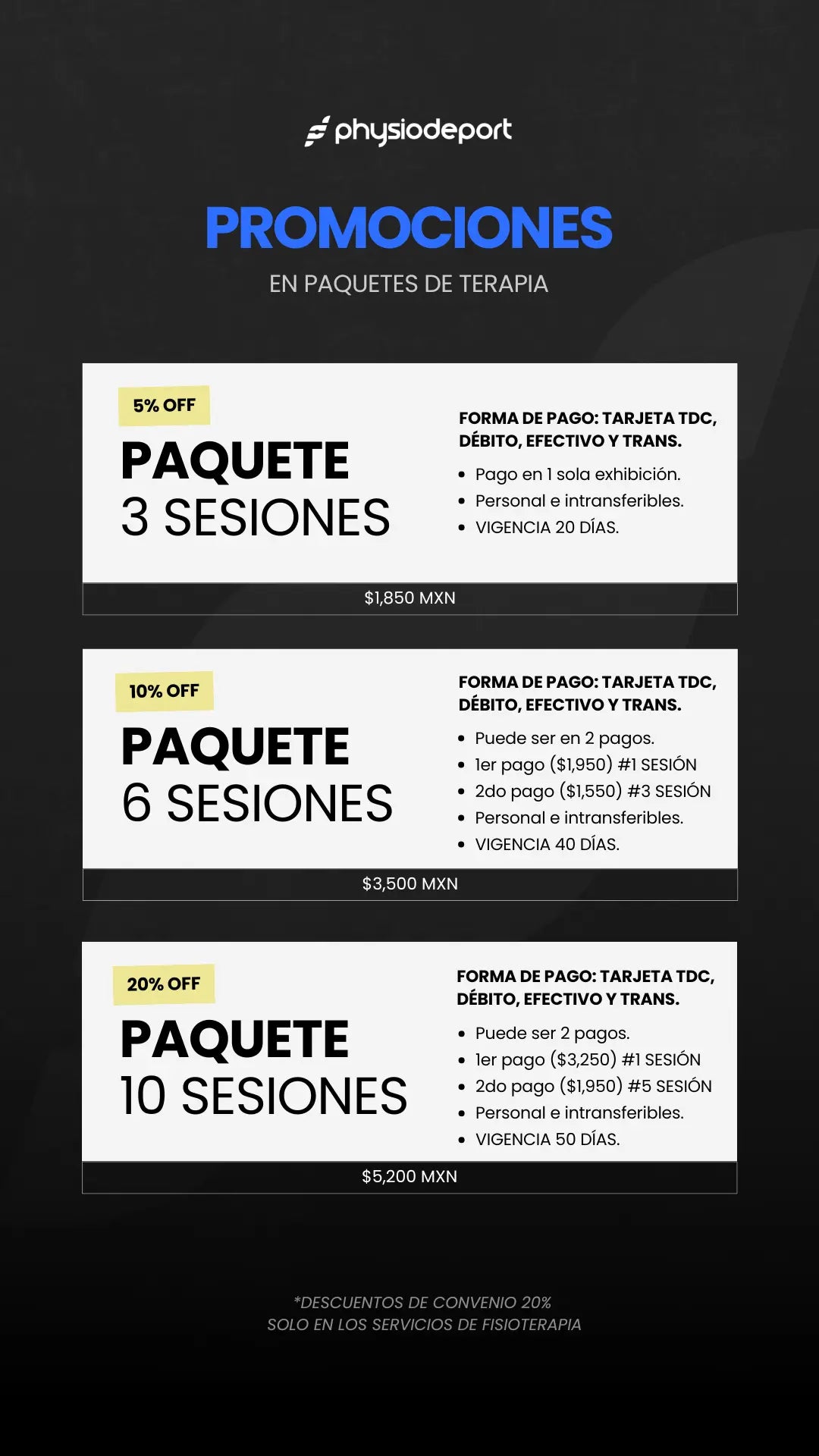 Paquetes de 3, 6 y 10 sesiones